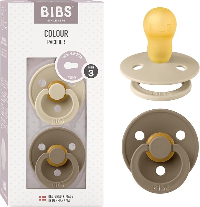 Bibs Pacifiers Color Collection, Set of 2 BPA-Free Latex Pacifiers Made in Europe, Round Nipple Baby Pacifier.