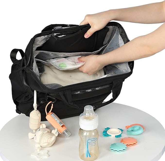 BELALIFE Baby Diaper Backpack Bag, Baby Essentials Travel Backpack for Moms Dads, with Changing Pad, Insulated Bottle Holders & Stroller Straps, Black