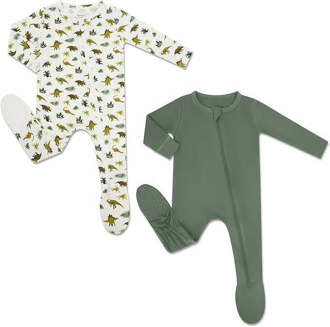 HAPIU Rayon from Bamboo Baby Footed Pajamas, 2 Way Premium Zipper, Footie for Baby Boy Girls, Newborn-24 Months