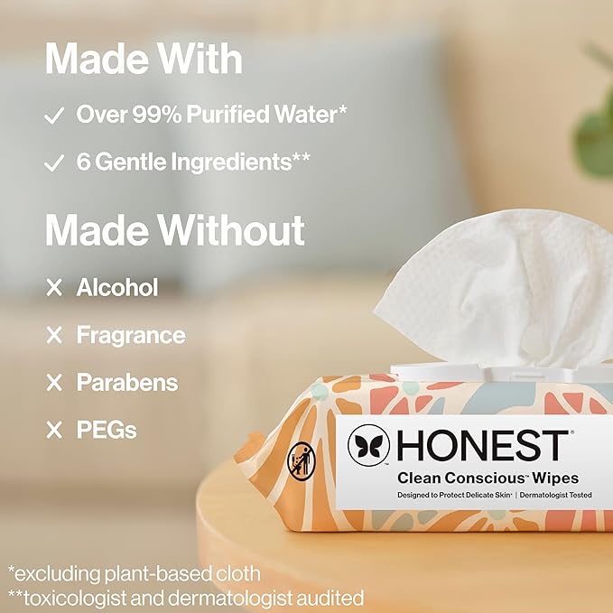 The Honest Company Hypoallergenic Multi-Use Baby Wipes for Sensitive Skin, Sunburst, 864 Count