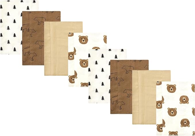 Hudson Baby Cotton Poly Flannel Burp Cloths Multipack, Brown Bear 8-Pack, One Size