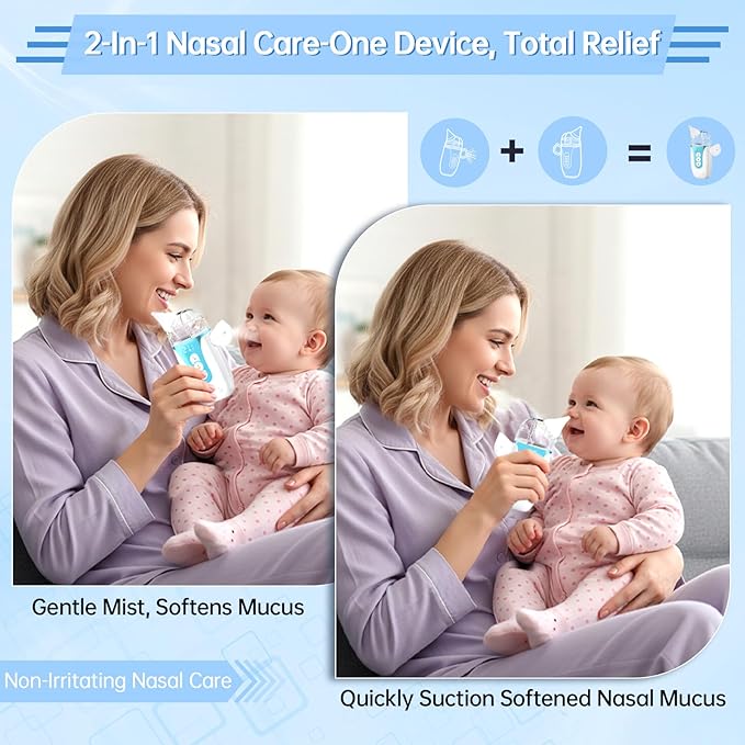 Nasal Aspirator for Baby, 2026 Upgraded Nose Cleaner with Powerful Suction, 2-in-1 Electric Nose Sucker with Large-Capacity Collector and AI Pause Function,Baby Nose Aspirator with Music-Blue
