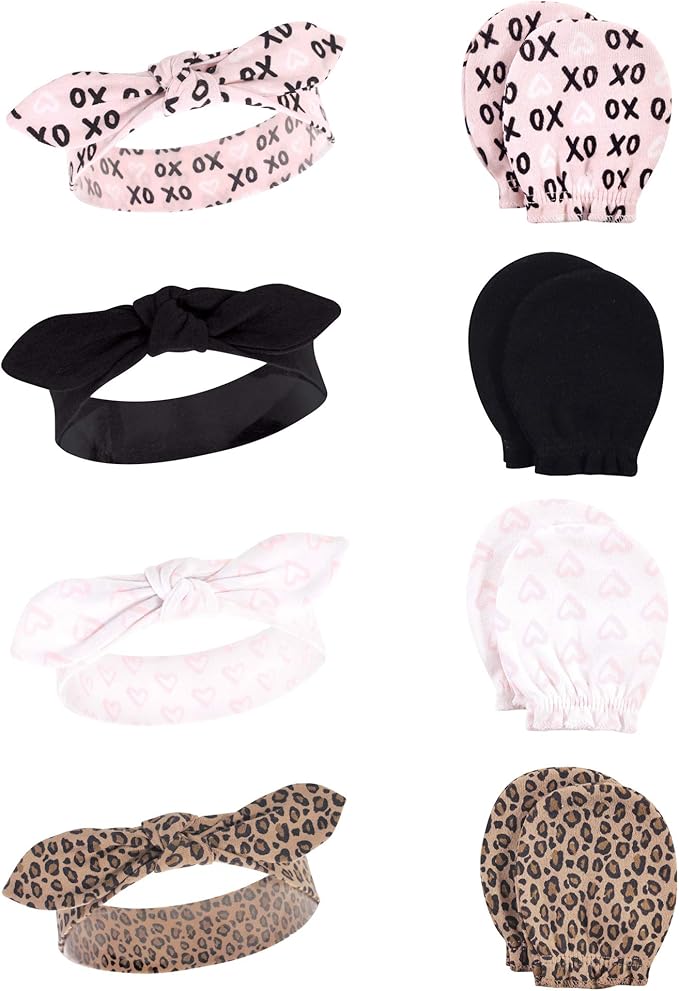 Hudson Baby baby-girls Cotton Headband and Scratch Mitten Set