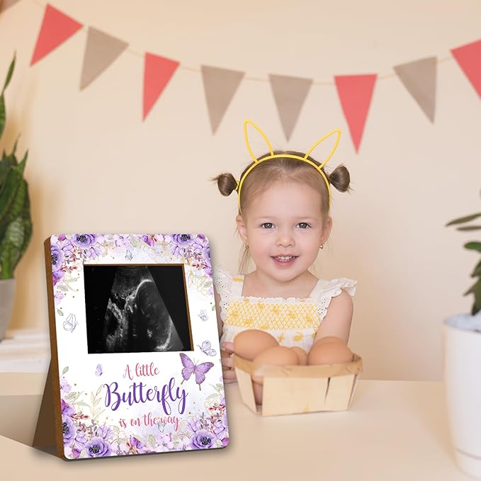 ALodr Butterfly Baby Shower Decorations, Butterfly Baby Shower Sign Picture Frame, Girl Decor for Gender Reveal, Pregnancy Milestone Keepsake, Pregnancy Announcement Sonogram Photo Frames