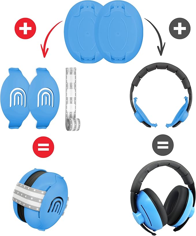 2-in-1 Adjustable Baby & Toddler Noise Cancelling Headphones - Ear Muffs for Kids 1-3 for Airplane Travel