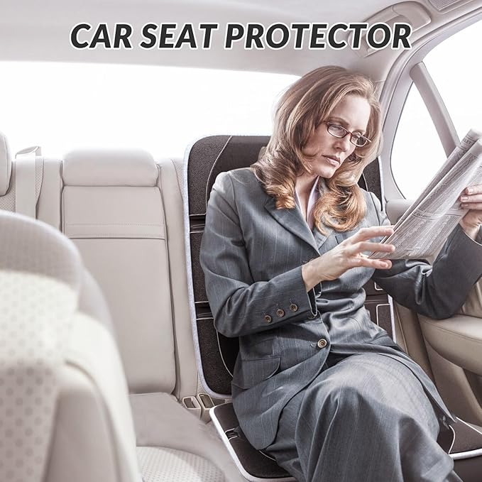 Gimars Car Seat Protector, 2 Pack, XL Thicken EPE Cushion Waterproof 600D Fabric Car Seat Cover for Child Car Seat with Nonslip Backing Mesh Pockets for Baby SUV Sedan Truck Leather Seats, Black-Gray