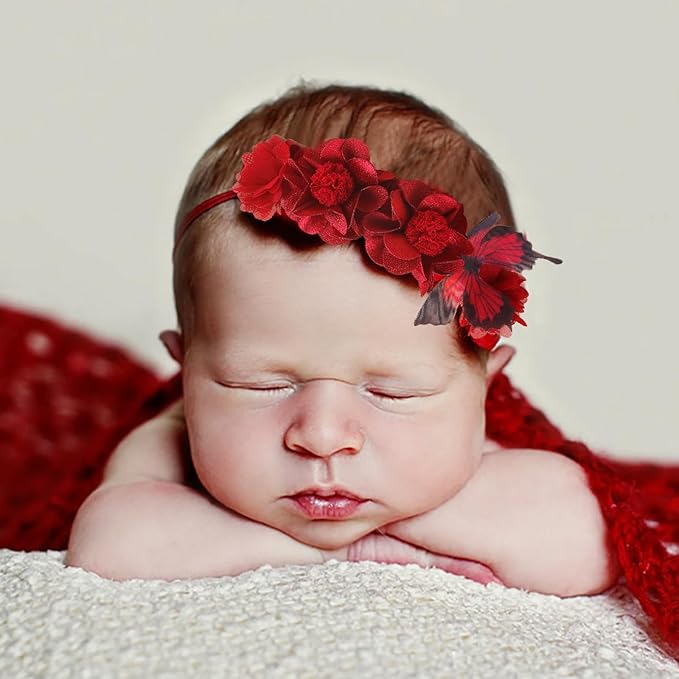 cherrboll 3pcs Baby Girl Headbands Flowers, Super Soft & Stretchy Nylon Floral Hairbands for Newborn Toddler