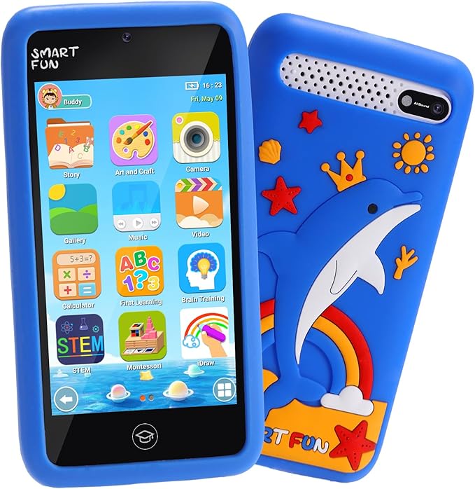 Kids Toys Smart Phone, 3.97" Touchscreen, Dual Camera with Stickers, 220+ Educational Puzzle Games, Toddler Learning Toys with Parental Control, Christmas Birthday Gifts for Kids Age 3-12