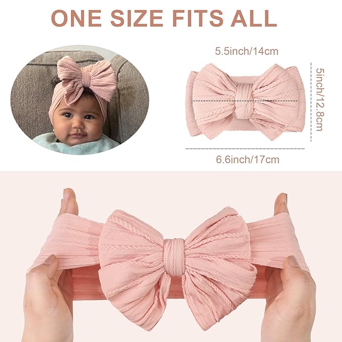 CÉLLOT 6 Pcs Baby Bows Headbands Nylon Hairbands Baby Girl Bows Hair Accessories for Newborn Infant Toddler Essentials (Light Pink Series)