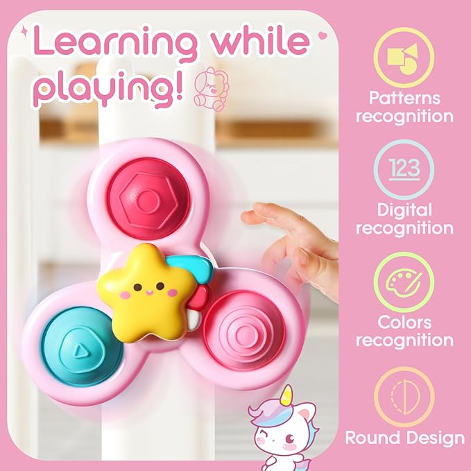 ALASOU 3PCS Pop Suction Cup Spinner Sensory Airplane Travel Toys for 1 Year Old Boy Girl Infant Toddlers|Novelty Spinning Tops 12 18 Months|1 2 Year Old Boy Birthday Gift|Baby Bath Toy Kids Ages 1-3