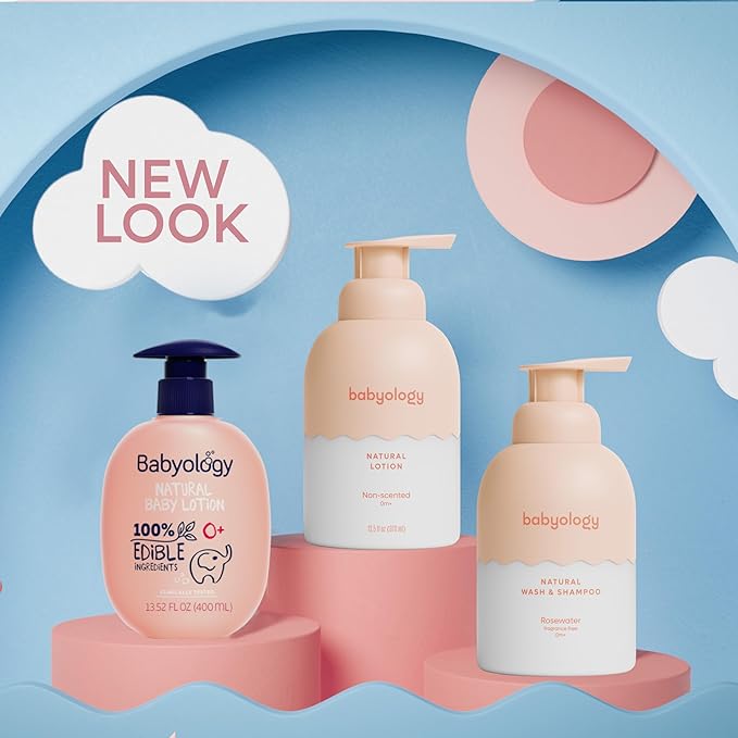 Babyology All Natural Baby Wash and Shampoo - 100% Edible Ingredients - with Organic Lavender Essential Oil (Fragrance Free) – 12 FL OZ - Good for Sensitive Skin - Non Toxic - Tear Free (Pack of 2)