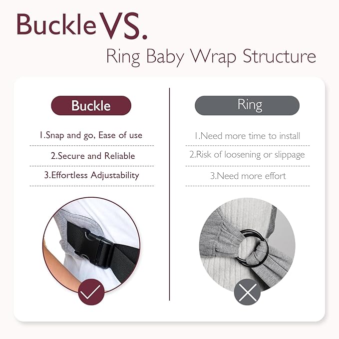 Momcozy Baby Wrap Carrier Skin-Friendly Fabric, Easy to Wear Baby Carrier Sling T-Shirt Design, Hands Free Baby Carriers Newborn to Toddler 8-35lbs, Adjustable Buckle Suit for Waist Waist 47-57, Grey