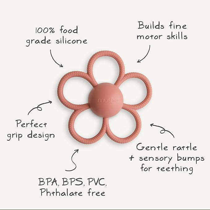 mushie Silicone Baby Daisy Rattle Teether Toy (Soft Lilac)