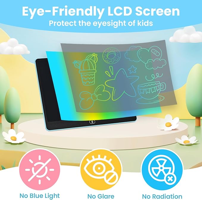 cimetech LCD Writing Tablet for Kids, 16 Inch Doodle Board Drawing Pad, Toddler Travel Essential, Toys for Ages 2-4, Road Trip Activities Airplane Toys, Birthday Boy Girl Gifts Blue