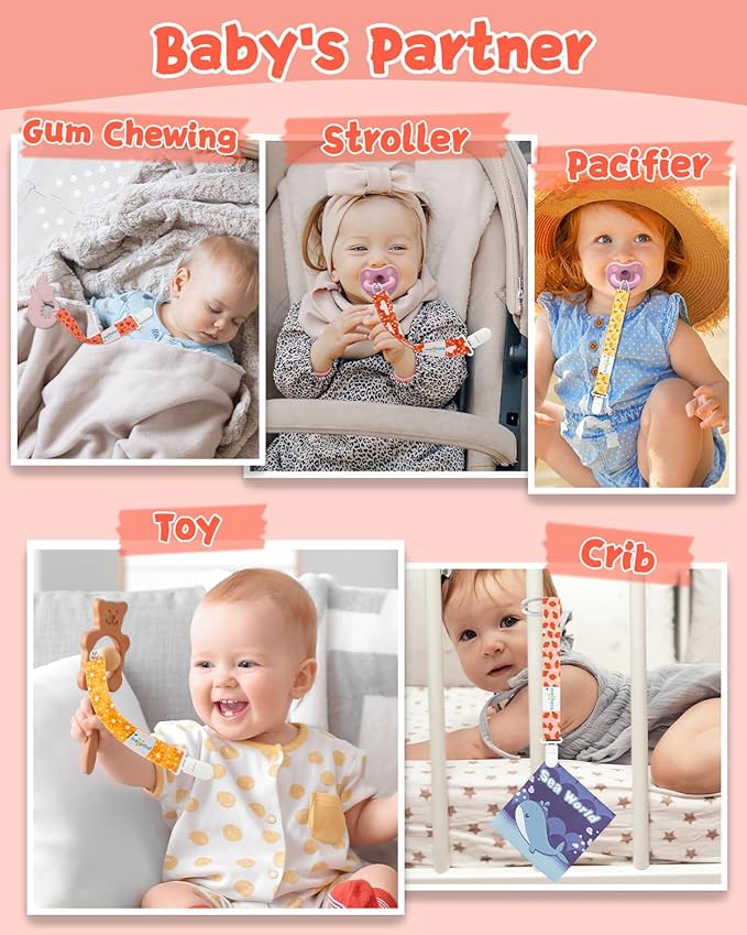 babygoal Pacifier Clips, 8 Pack Binky Paci Holder Clips Fits for Most Pacifiers and Binkies 8PS56-B