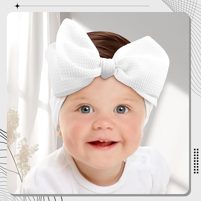 YanJie Baby Girl Bow Headbands - Black, White Nylon Hair Bows for Infants and Toddlers 0-6 Months