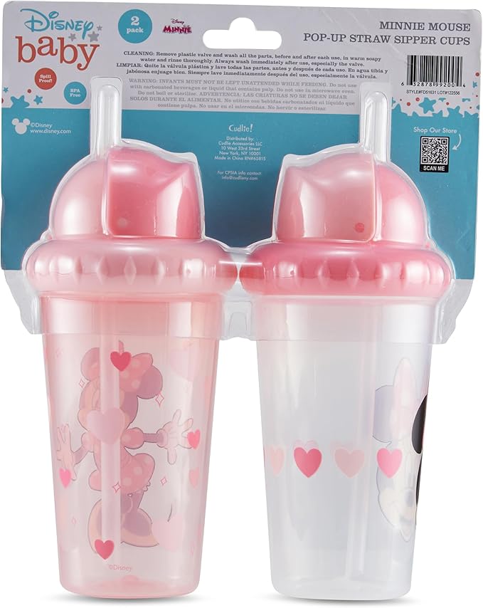 Disney Toddler Sippy Cups for Boys and Girls | 10 Ounce Sippy Cup Pack of Two with Straw and Lid | Durable Leak Proof Travel Water Bottle for Toddlers