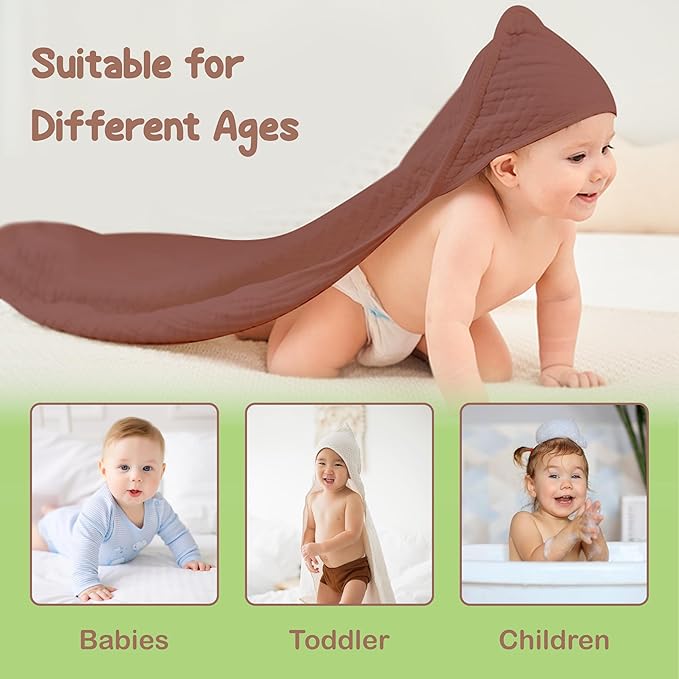 100% Organic Cotton Muslin Baby Hooded Towels 32x32 Inch – 2 Pack Soft & Absorbent Newborn Bath Towels for Boys & Girls, Premium Hooded Towels, Ultra-Gentle Baby Essentials in Rust/Ivory