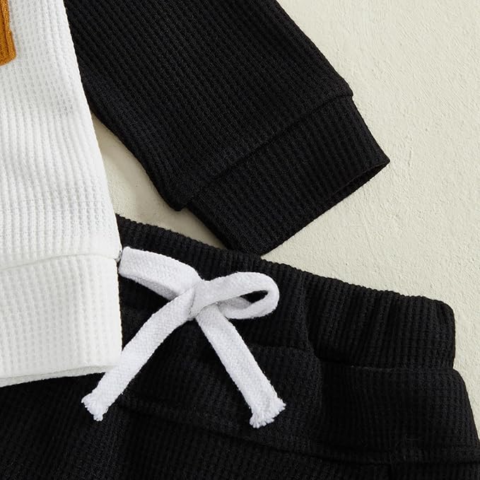 Toddler Baby Boy Hoodies Fall Clothes Waffle Contrast Color Sweatshirt Pant Set Infant Clothes 6 12 18 Months 2T 3T