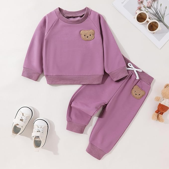 Fall Outfit for Toddler Boy Girl Long Sleeve Bear Sweatshirt Pant Sets Winter Pullover Clothes