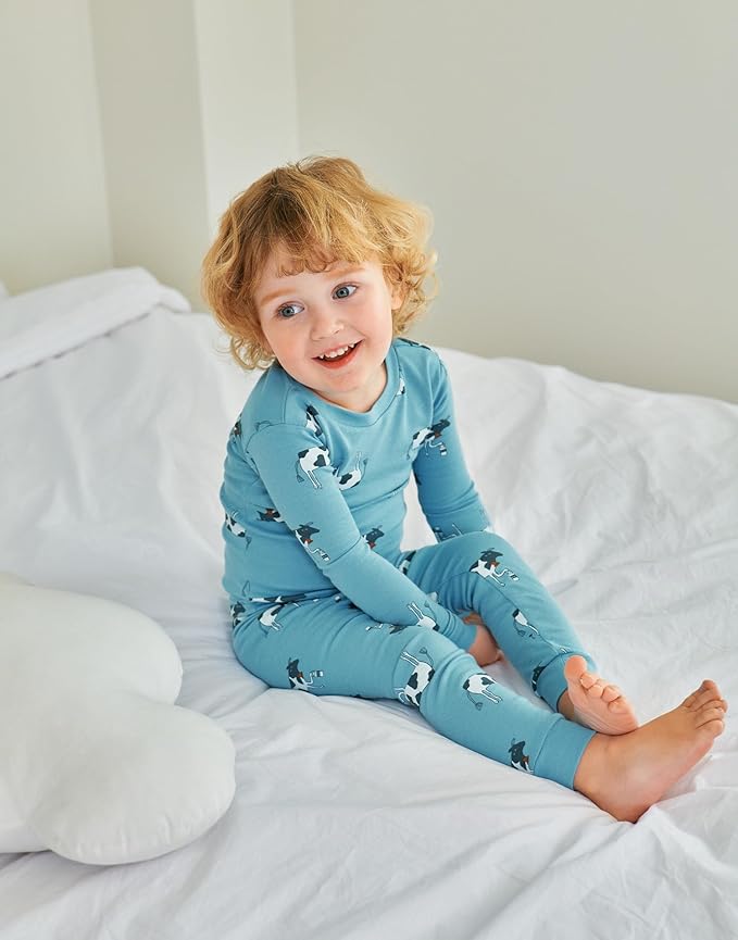 moimoln Sibling Matching 6M-8Y Soft Warm Cotton Modal Character Long Sleeve Snug-Fit Pajama Long Sleeve Sleepwear Daily