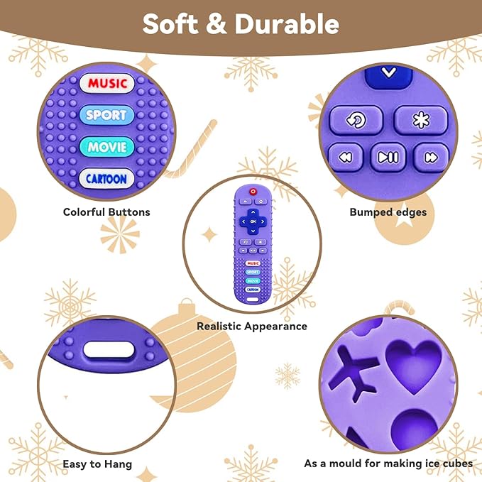 3 Pack Remote Control Shape Silicone Teethers for Babies Chew Toys, Teething Toys for Infant Toddlers,Baby Remote Control Toy, teethers for Babies 6-12 Months (Purple&Blue&Pink)