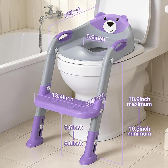 Potty Training Seat, SKYROKU Potty Training Toilet with Step Stool Ladder, for Kids Boys Girls Toddlers - Comfortable Safe Potty Seat with Anti-Slip Pads Ladder (8838-GreyPurple)