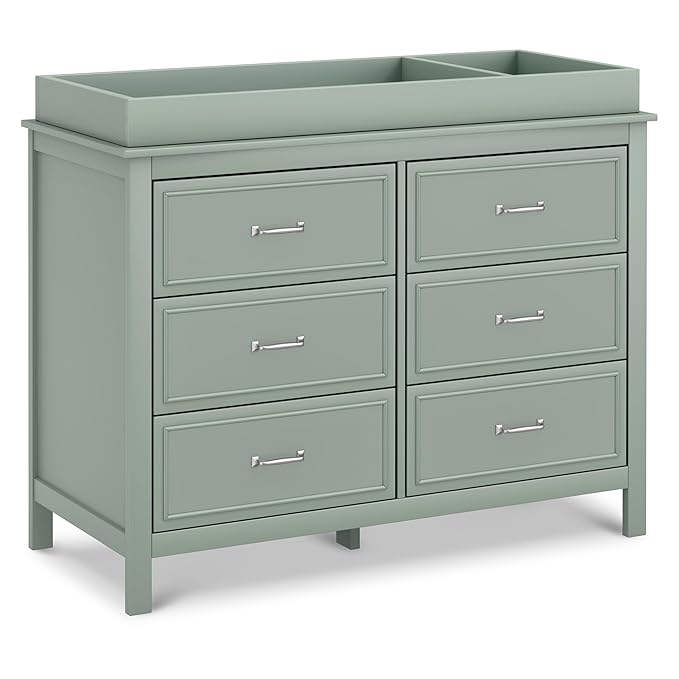 Davinci Charlie 6-Drawer Baby Dresser - GREENGUARD Certified, Wooden Double Chest of Drawers for Kids - Easy to Assemble, Multi-Purpose Storage Dresser for Bedroom, Nursery, Living Room - Light Sage