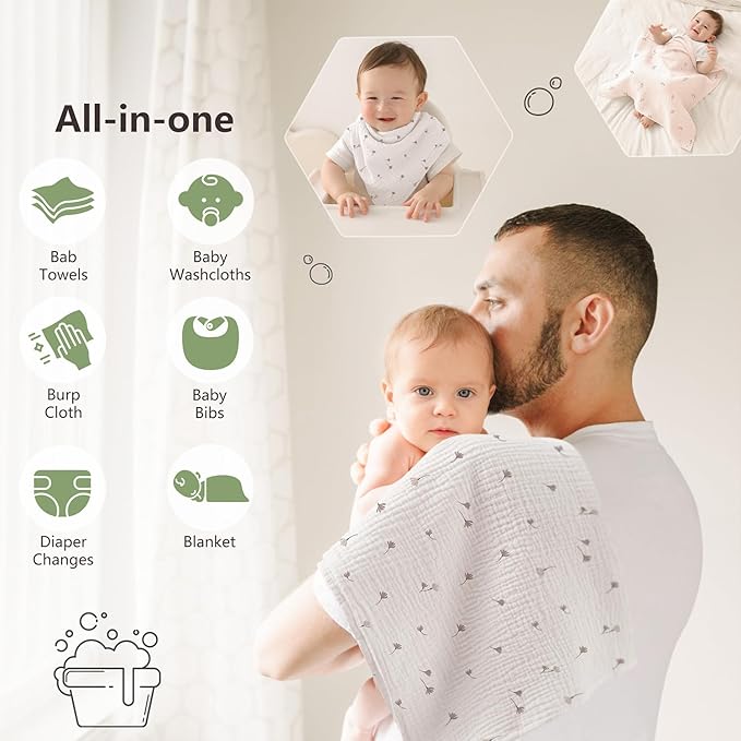 Susurration Muslin Burp Cloths 24x24 Inches Ultra Soft 100% Cotton, 4 or 7 Pack Baby Washcloths for Newborn, Absorbent Burp Rags & Swaddle Blankets