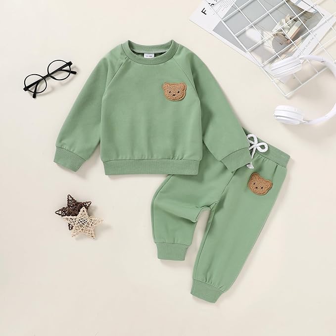 Fall Outfit for Toddler Boy Girl Long Sleeve Bear Sweatshirt Pant Sets Winter Pullover Clothes