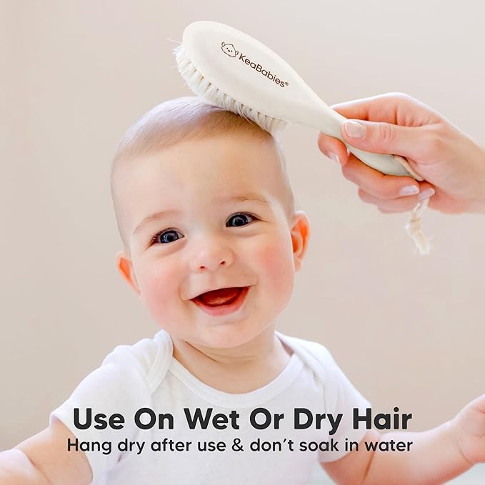 Wooden Baby Hair Brush - Cradle Cap Baby Brush with Soft Goat Bristles, Perfect Gentle Scalp Newborn Comb for Infant, Girls, Boys, Bath Essentials (Vanilla, Oval)
