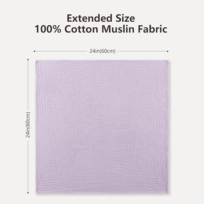 Susurration Muslin Burp Cloths 24x24 Inches Ultra Soft 100% Cotton, 4 or 7 Pack Baby Washcloths for Newborn, Absorbent Burp Rags & Swaddle Blankets