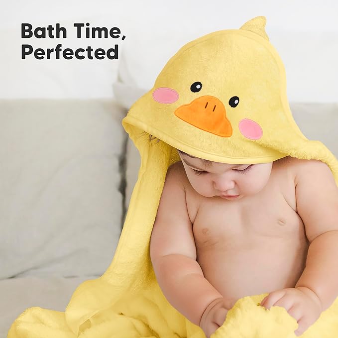 KeaBabies Hooded Baby Towel for Newborn - Viscose Derived from Bamboo Large Baby Bath Towels with Hood for Boys, Girls, Toddler, Extra Absorbent & Soft Newborn Bath Essentials(Duck, Regular)