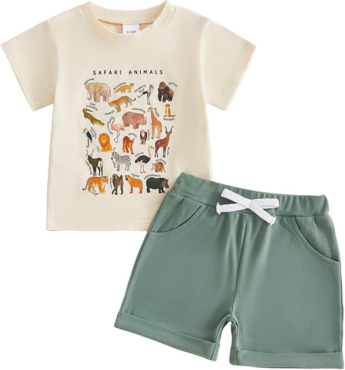 WZTYYDS Toddler Baby Boy Summer Clothes 2T 3T 4T 5T Boys Outfit Letter Truck Short Sleeve T-Shirt Tops + Shorts Set