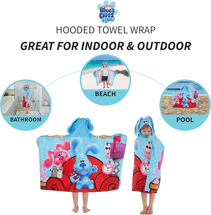 Blues Clues Bath/Pool/Beach Soft Cotton Terry Hooded Towel Wrap, 24 in x 50 in, By Franco Kids