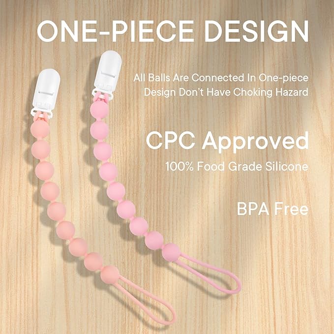 Baby Girl Newborn Essentials, 4 Pack Silicone Pacifier Clips for Girls, One Piece Flexible Soft Binky Clips Baby Stuff and Gifts for Girls