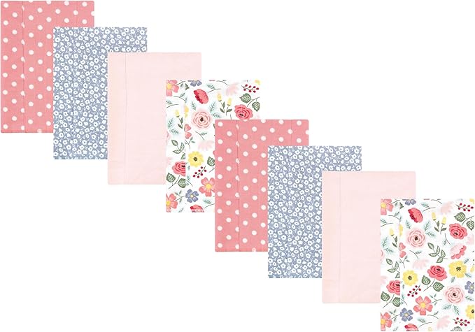 Hudson Baby Cotton Poly Flannel Burp Cloths Multipack, Modern Botanical 8-Pack, One Size