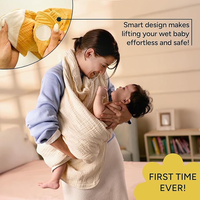 NINTARABABY Hands-Free Hooded Towel - 100% Organic Premium Muslin Cotton, 30" x 30", Ultra-Absorbent, Soft, Breathable, Hypoallergenic, Multipurpose, Gifts for Babies & Infants, Pack of 2