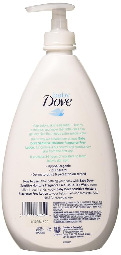 Baby Dove Sensitive Moisture Face and Body Lotion 20 Fl Oz (Pack of 4)