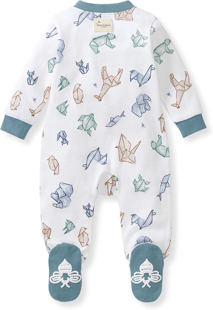 Burt's Bees Baby Boys Sleep and Play PJs, 100% Organic Cotton One-Piece Zip Front Romper Jumpsuit Pajamas