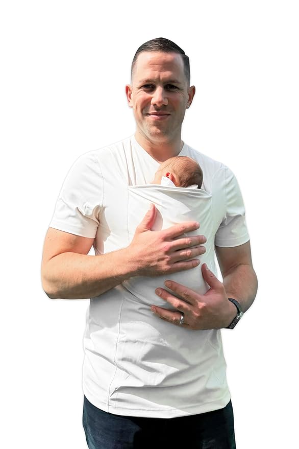 Lalabu The Dad Shirt | Hands-Free Baby Carrier for Dad with Kangaroo Pouch | Engineered for Bonding, Safety, & Comfort for Newborns Up to 15 Lbs. | CPSC Compliant - Natural - 3XL