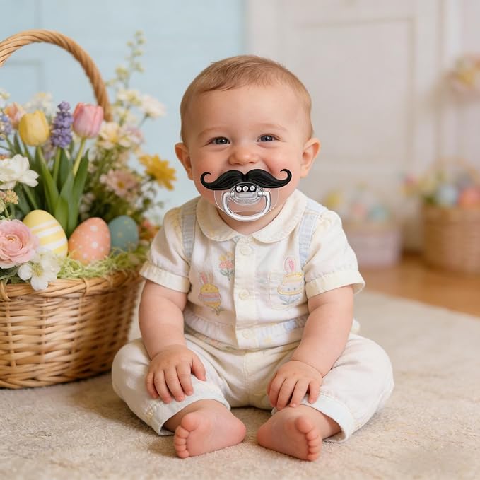 Funny Baby Pacifiers 0-18 Months - Mustache &Teeth Designs, Adorable Novelty Pacifiers for Baby Boys & Girls，BPA-Free