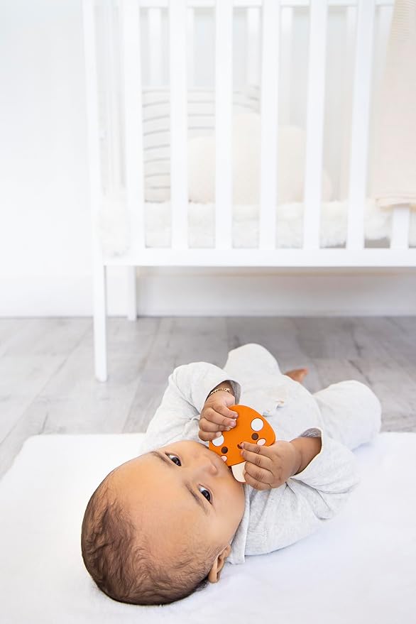 Pearhead Mushroom Silicone Baby Teether, Teething Toy for Babies 0+ Months, BPA Free Teether, Safe and Gentle Teething Relief
