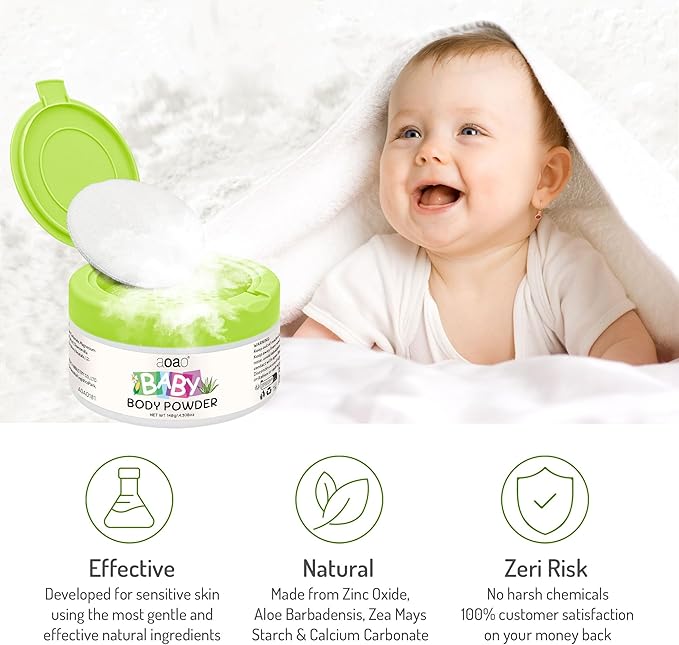 Plant-Based Baby Powder with Puff, Talc-Free Cornstarch Blend with Protect Zinc Oxide & Soothe Aloe, Help Prevent Diaper Rash, Gentle Absorption for Diaper Area, Sensitive Skin & Chafe Protection, 5oz