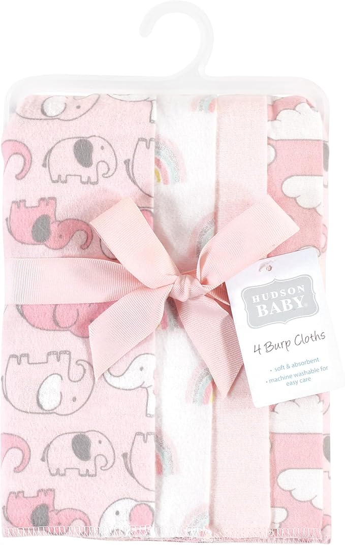 Hudson Baby Cotton Poly Flannel Burp Cloths Multipack, Girl New Elephant 8-Pack, One Size