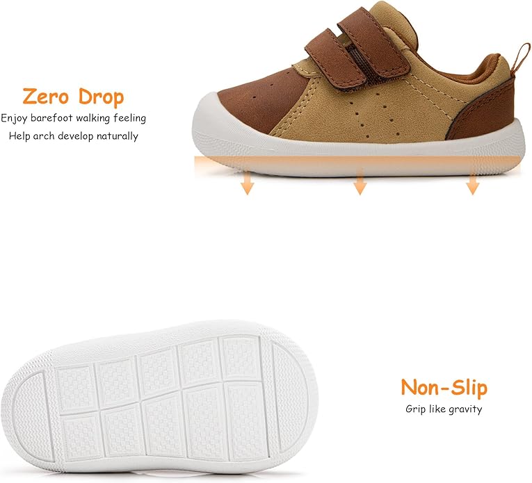 Baby Shoes Boys Girls First Walking Shoes Wide Toe Box Barefoot Zero Drop Infant Shoes Lightweight Nonslip Soft First Walkers PU Leather Toddler Sneakers for 6-24 Months