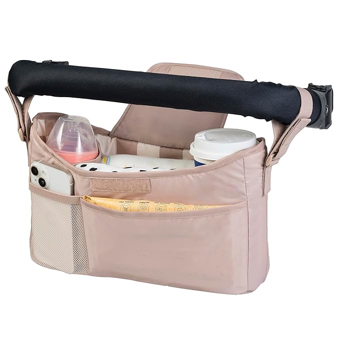 Tiny Twinkle Universal Stroller Organizer with Adjustable Strap | Waterproof Stroller Caddy Fits Baby Jogger, Nuna, Graco, Donna and Bugaboo Strollers (Beige Checkers