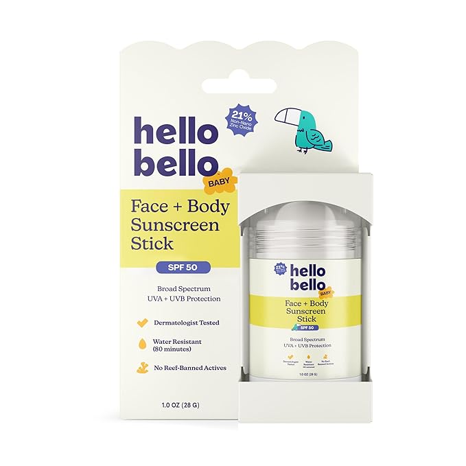 Hello Bello Baby SPF 50 Mineral Face + Body Sunscreen Stick - Water Resistant Broad Spectrum UVA + UVB Sun Protection, 1oz