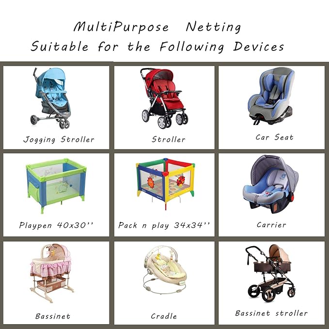 Baby Mosquito Net for Stroller with Storage Bag, Stroller Netting Mosquito with Organizer for Cribs, Infant car seat Insect mesh net, Easy Installation,Black Pink White (White)