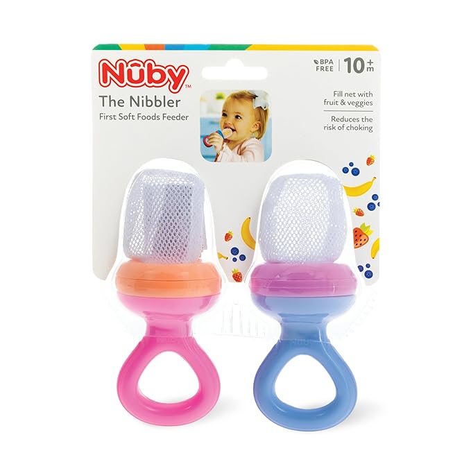 Nuby Nibbler Mesh First Soft Foods Feeder, 2pk, Pink & Purple